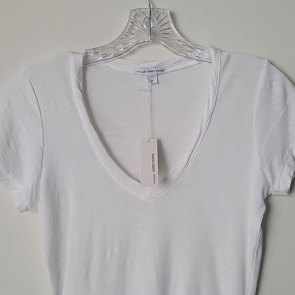 NWT James Perse 0 XS Sheer Slub Casual V Neck Tee Shirt Top White Short Sleeve - Picture 3 of 12